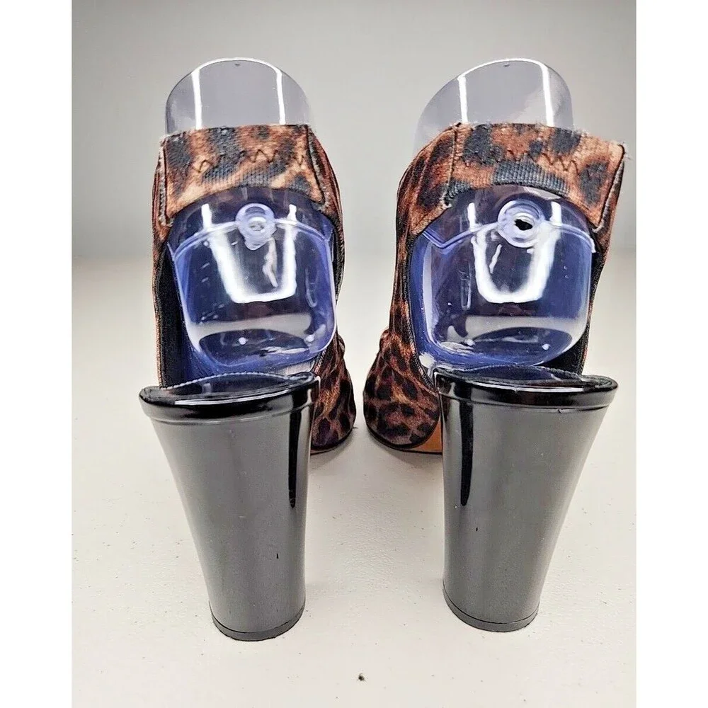 Donald J Pliner Mink Slingback Sz 8 Leopard Print Patent Leather Peep Toe Heel